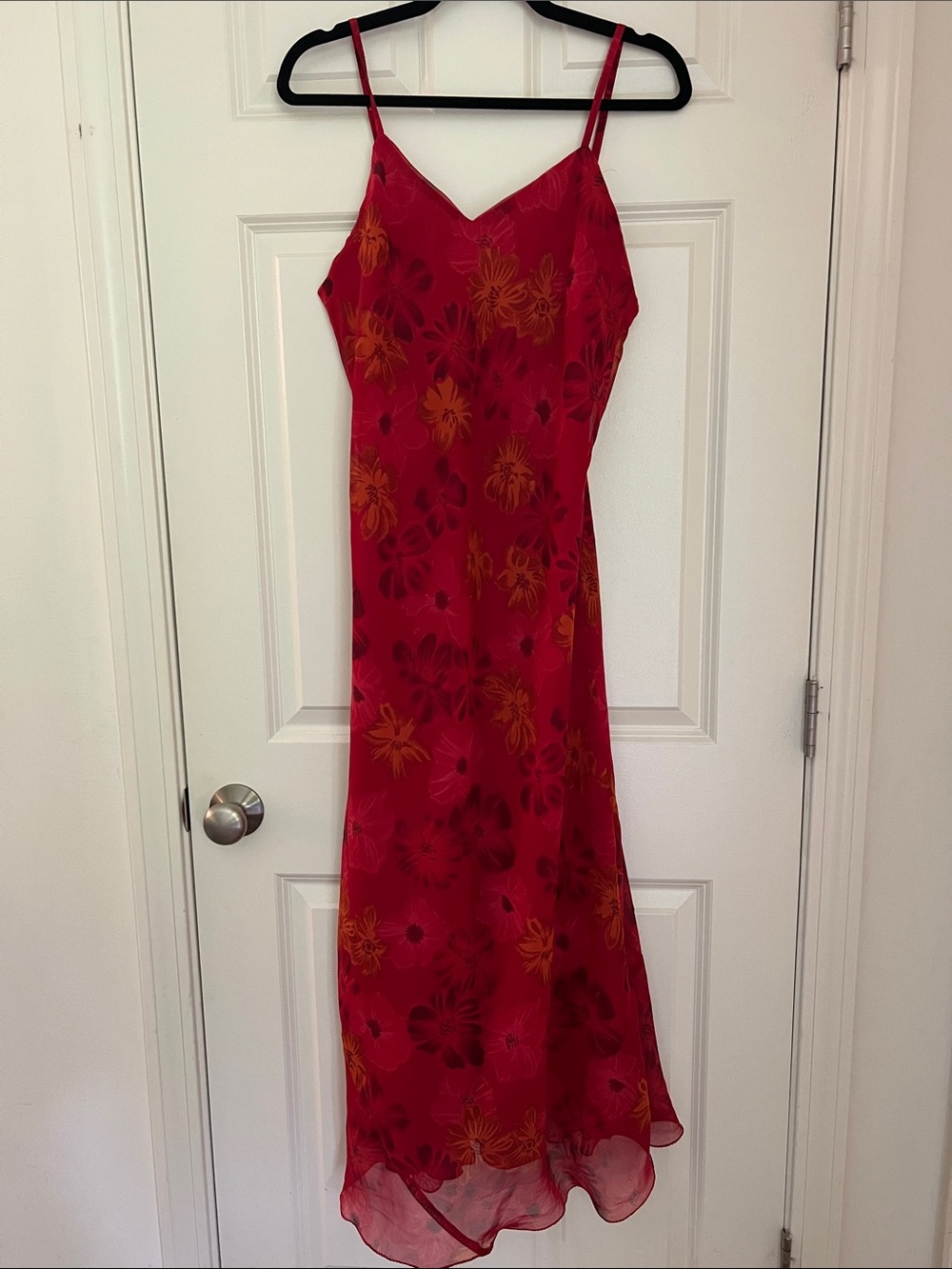 Red Floral Slip Dress with Spaghetti Straps